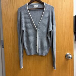 Marled Gray Button Up Soft Knit Cardigan Classic Academic Preppy Minimalist M